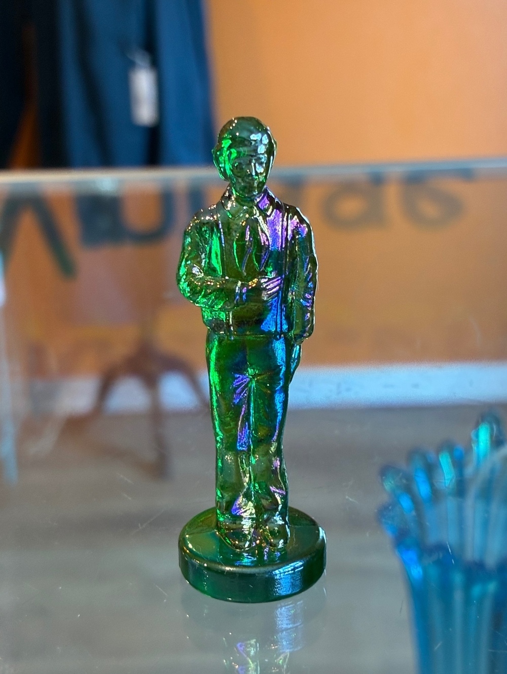 Degenhart Bernard Miniature Green Carnival Glass Figurine